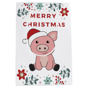 Pig Merry Christmas Animals Pigs Medium Gift Bag