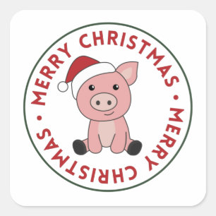 Pig Merry Christmas Animals Pigs Square Sticker