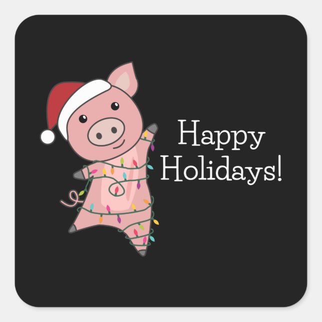 Pig Merry Christmas Animals Pigs Square Sticker (Front)