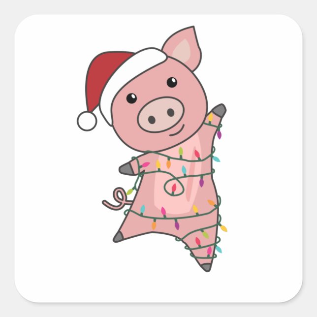 Pig Merry Christmas Animals Pigs Square Sticker (Front)