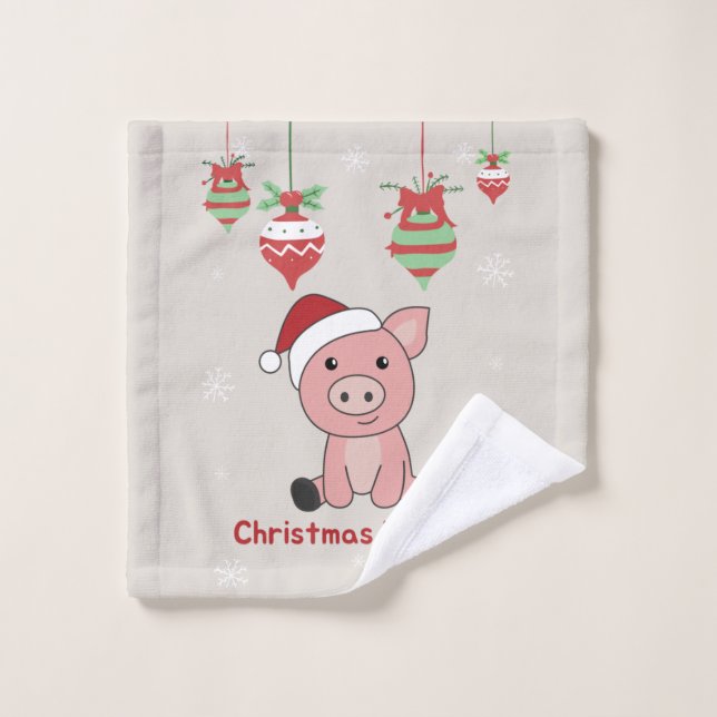 Pig Merry Christmas Animals Pigs Wash Cloth (Wash Cloth)