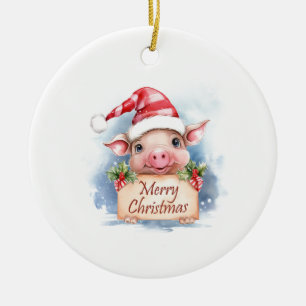 Pig Merry Christmas Ceramic Ornament