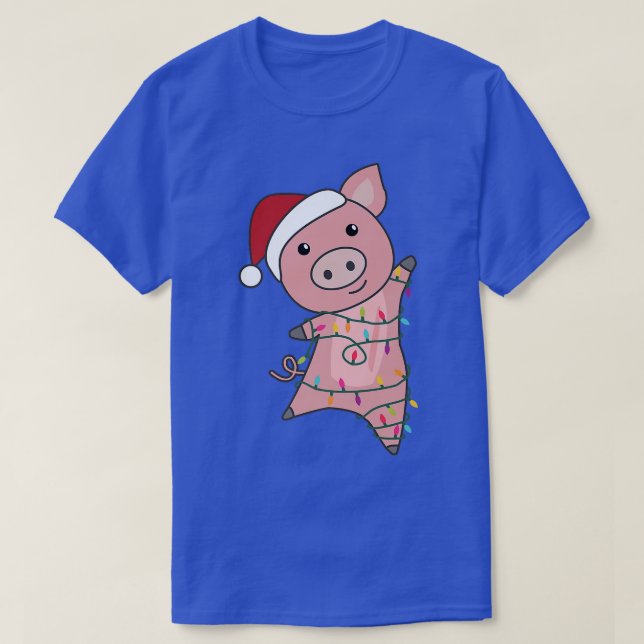 Pig Merry Christmas Fairy Lights Cute Pigs T-Shirt (Design Front)