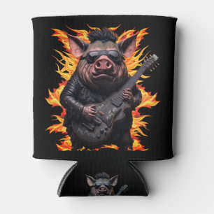 Pig Metal Guitar I Ham Rock And Roll Musician Hot Can Cooler