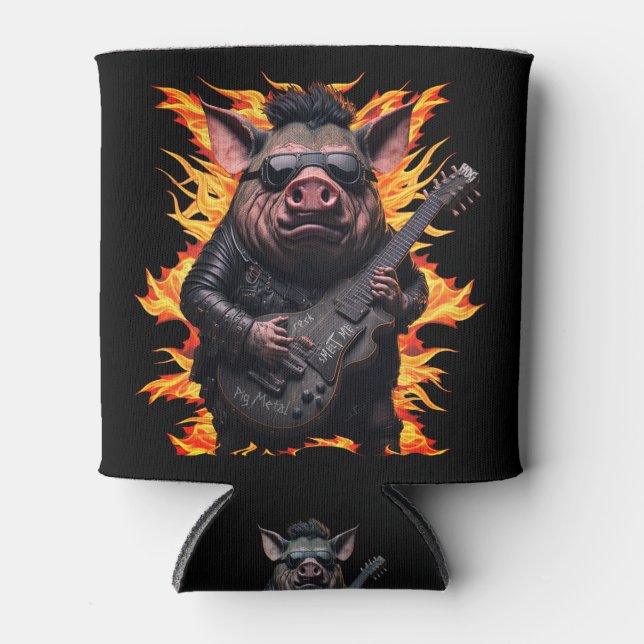 Pig Metal Guitar I Ham Rock And Roll Musician Hot  Can Cooler (Front)