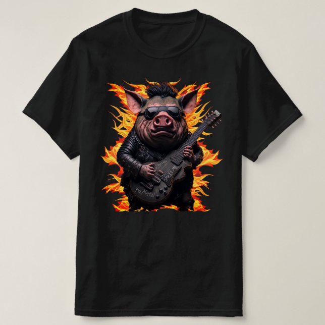 Pig Metal Guitar I Ham Rock And Roll Musician Hot  T-Shirt (Design Front)