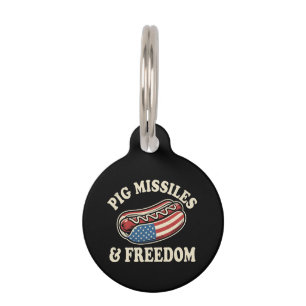 Pig Missiles and Freedom Vintage Patriotic Hot Dog Pet Tag