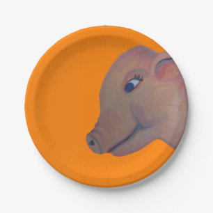 pig on orange paper plate