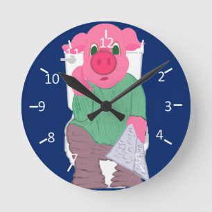 Pig on the Toilet Round Clock