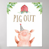 Pig Out Farm Animals Barnyard Boy Birthday Poster