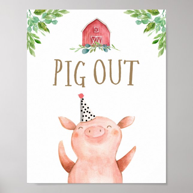 Pig Out Farm Animals Barnyard Boy Birthday Poster (Front)