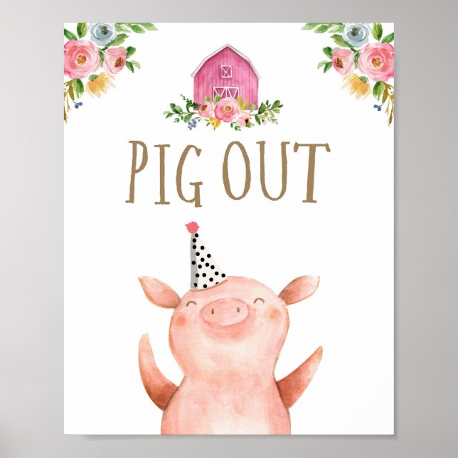 Pig Out Farm Animals Buffet Girl Birthday Pink Poster (Front)