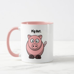 Pig Out Pink Pig Cartoon, Funny BBQ Hog Design Mug