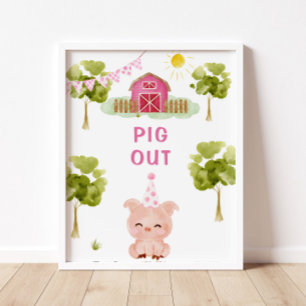 Pig out poster. Pink Farm animals birthday Poster