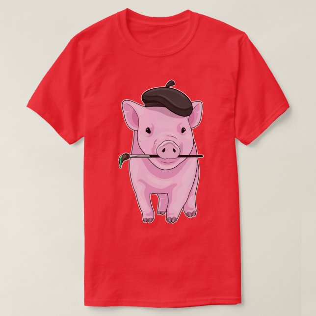 Pig Painter Paint brush T-Shirt (Design Front)