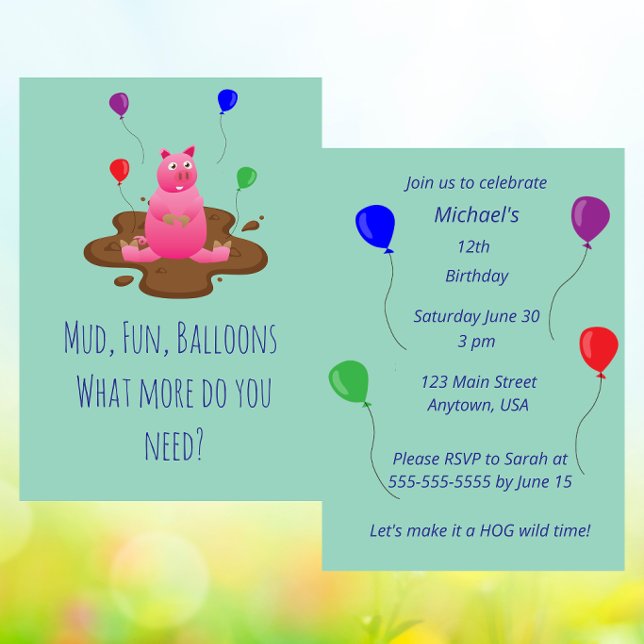 Pig Party Invitation – Mud Fun & Balloons (Creator Uploaded)