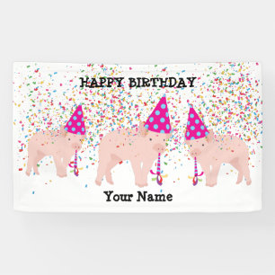 Pig Partying - Animals at Birthday Party Banner