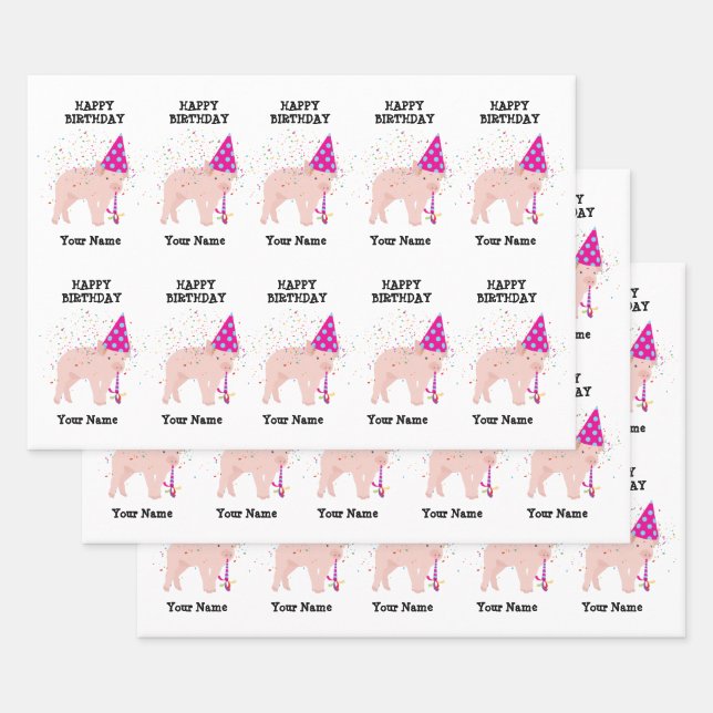 Pig Partying - Animals at Birthday Party Wrapping Paper Sheet (Set)