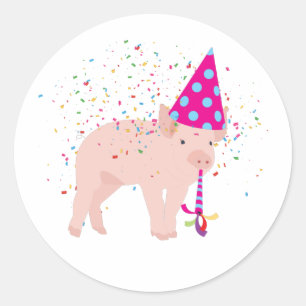 Pig Partying - Animals Having a Party Classic Round Sticker