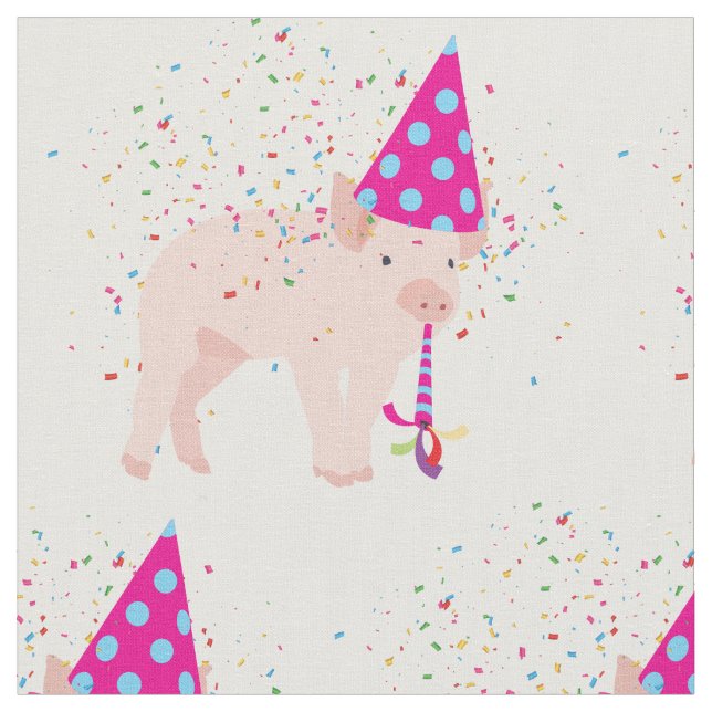 Pig Partying - Animals Having a Party Fabric (Close Up)