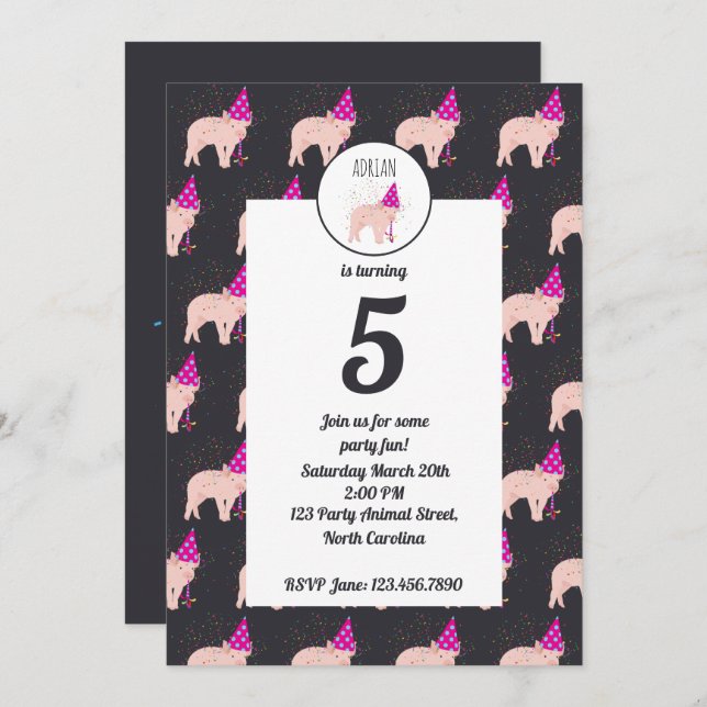 Pig Partying - Animals Having a Party Invitation (Front/Back)