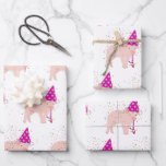 Pig Partying - Animals Having a Party Wrapping Paper Sheet<br><div class="desc">A cute illustration of a pig partying and having fun! Pig wearing a party hat and blowing party horn with confetti raining down on it. Let the celebrations begin! Perfect for anyone who loves funny animal illustrations.</div>