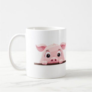 Pig Peeking Cute Adorable Funny Animal Cartoon Art Coffee Mug