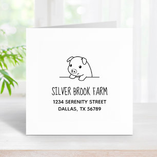 Pig Peeking out Farm Business Address 2 Rubber Stamp