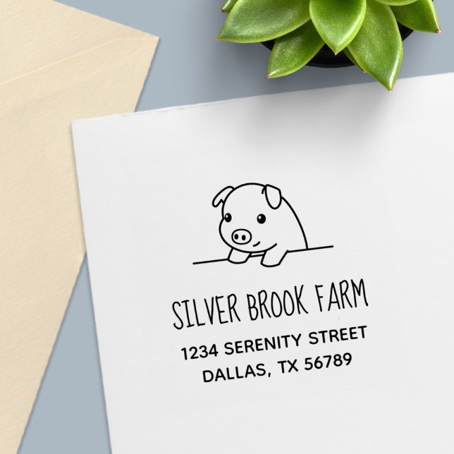 Pig Peeking out Farm Business Address Self-inking Stamp (Creator Uploaded)