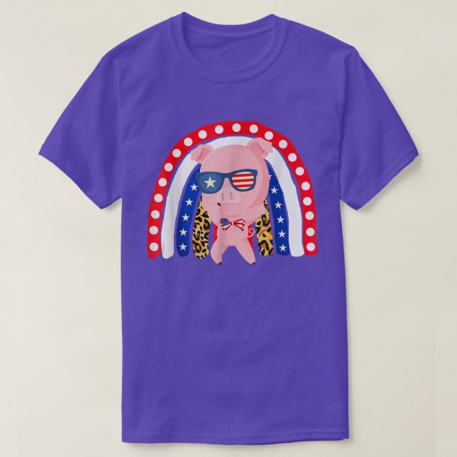 Pig Pet Dabbing 4th of July American Flag Leopard  T-Shirt (Design Front)