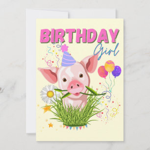 Pig Piggy Birthday Pink Girl Animals Lovers Invitation