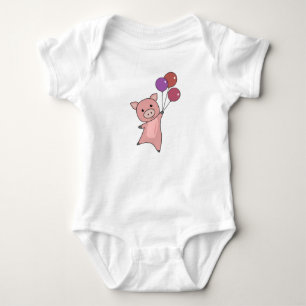 Pig Piglet Balloons Flies Cute Animals Baby Bodysuit