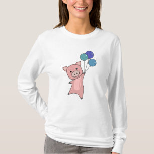 Pig Piglet Balloons Flies Cute Animals T-Shirt