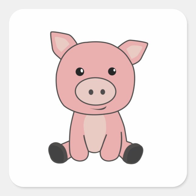 Pig Piglet Cute Animals For Kids Pink Square Sticker (Front)