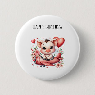 Pig Pilot Birthday 6 Cm Round Badge