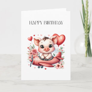 Pig Pilot Birthday Card