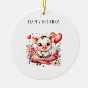 Pig Pilot Birthday Ceramic Ornament