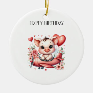 Pig Pilot Birthday Ceramic Ornament