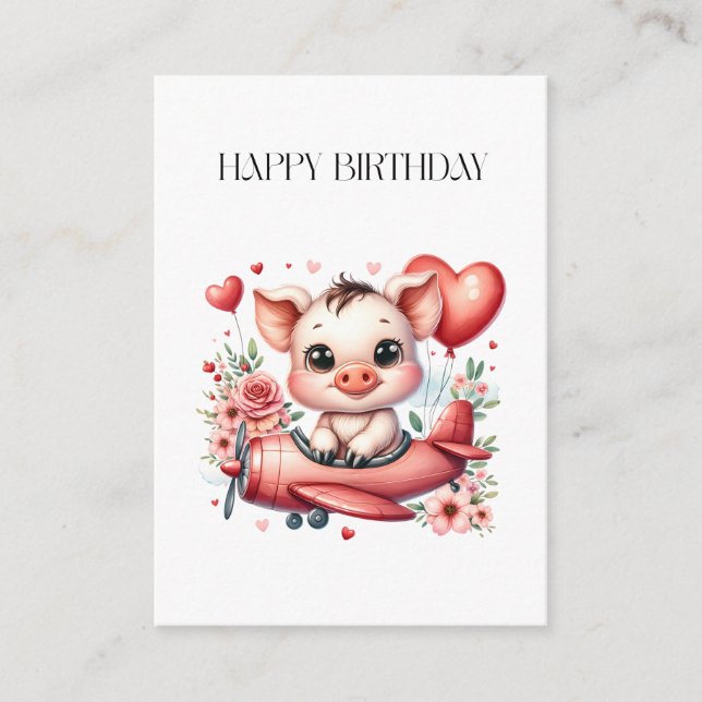 Pig Pilot Birthday Enclosure Card (Front)