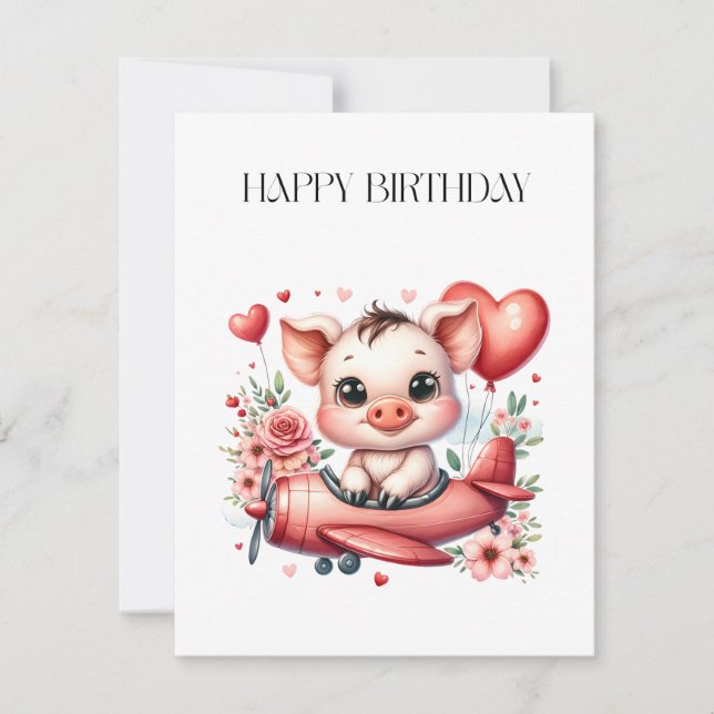 Pig Pilot Birthday Invitation (Front)