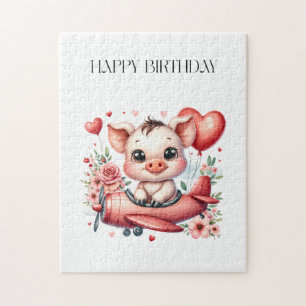 Pig Pilot Birthday Jigsaw Puzzle