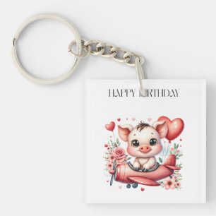 Pig Pilot Birthday Key Ring