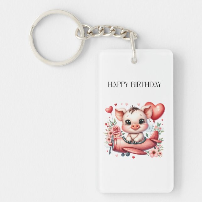 Pig Pilot Birthday Key Ring (Front)