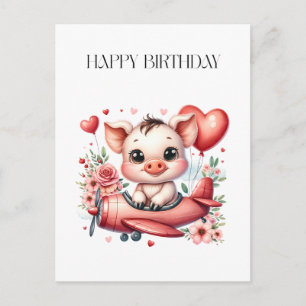 Pig Pilot Birthday Postcard
