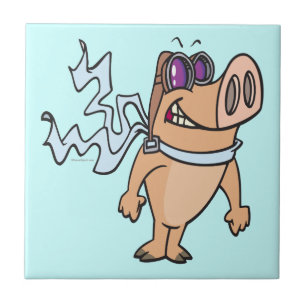pig pilot cartoon ceramic tile
