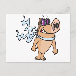 pig pilot cartoon postcard