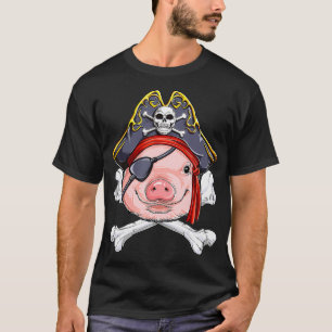 Pig Pirate Captain Jolly Roger Flag Skull and Cros T-Shirt