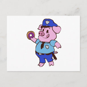 Pig policeman eating a doughnut   choose back colo postcard