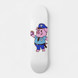 Pig policeman eating a doughnut choose back colo skateboard