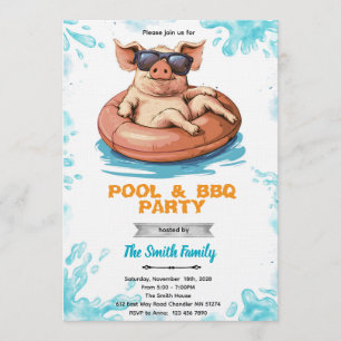 Pig Pool and bbq Party Invitation
